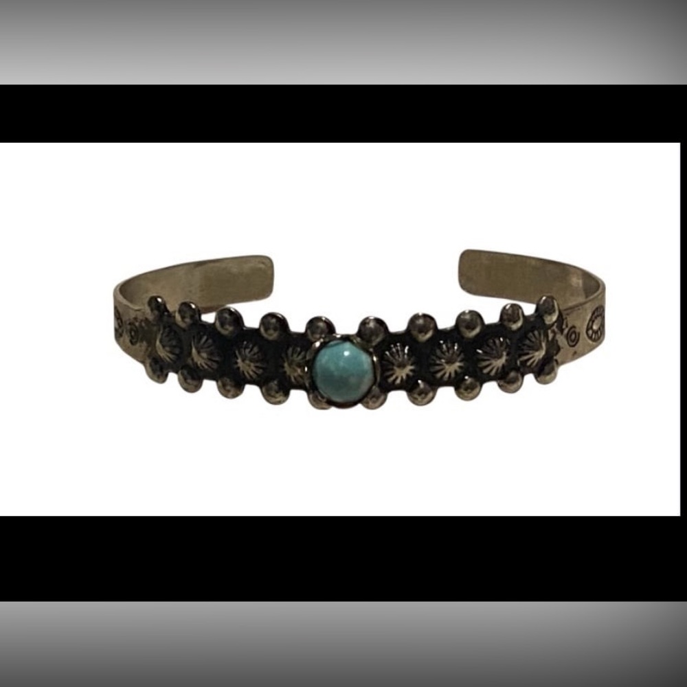 Vintage Faux Turquoise Native Cuff Bracelet ~ Small Size #9229